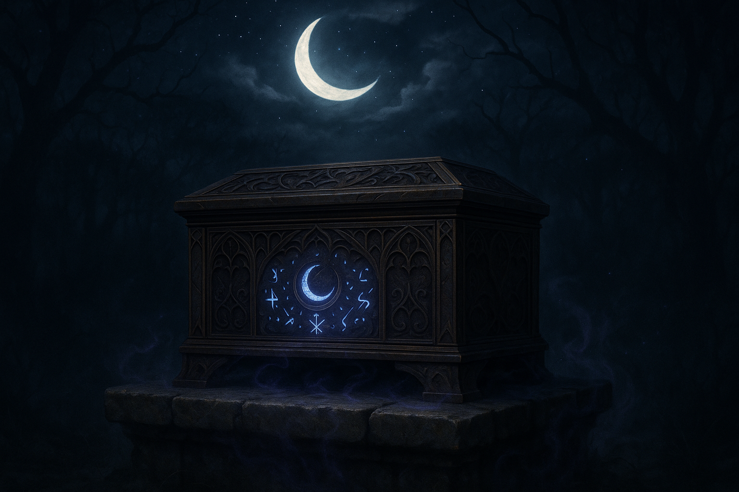 Mystery box spooky, mysterious, stars, moon
