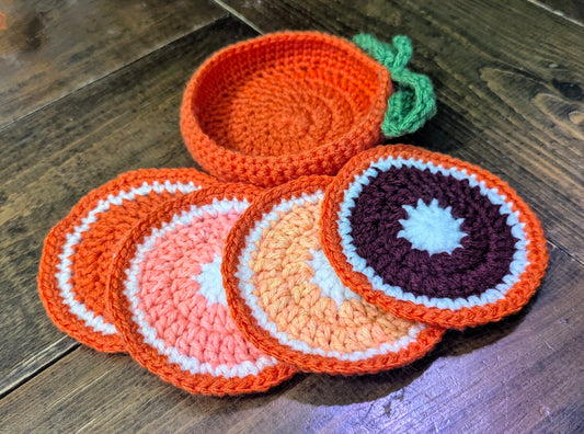 Crochet Orange Coaster set