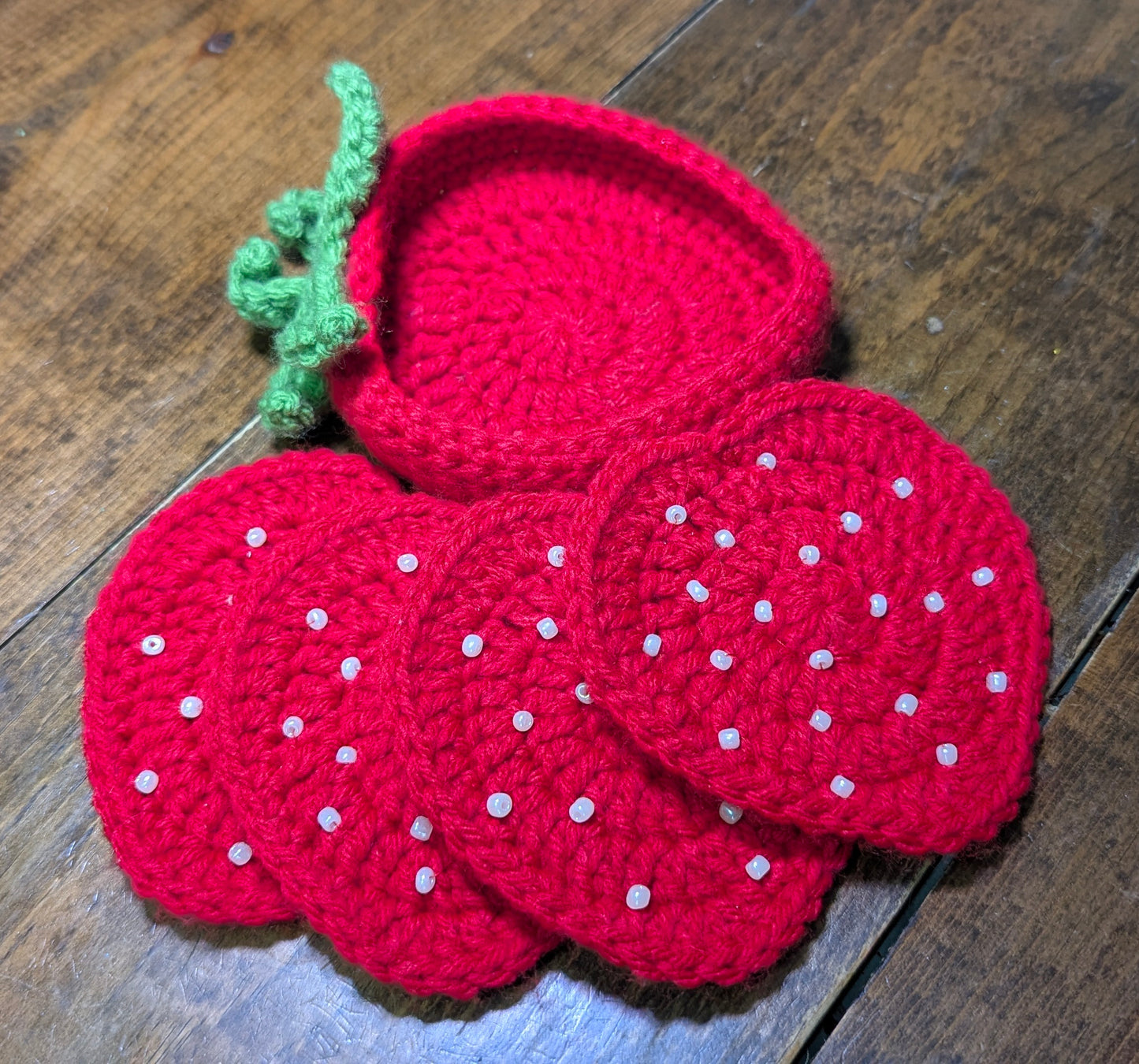Crochet Strawberry Coaster Set