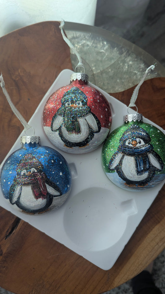Hand painted penguin ornament