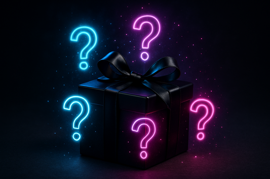 Can it be more like a black present box with question marks make it look exciting and mysterious 