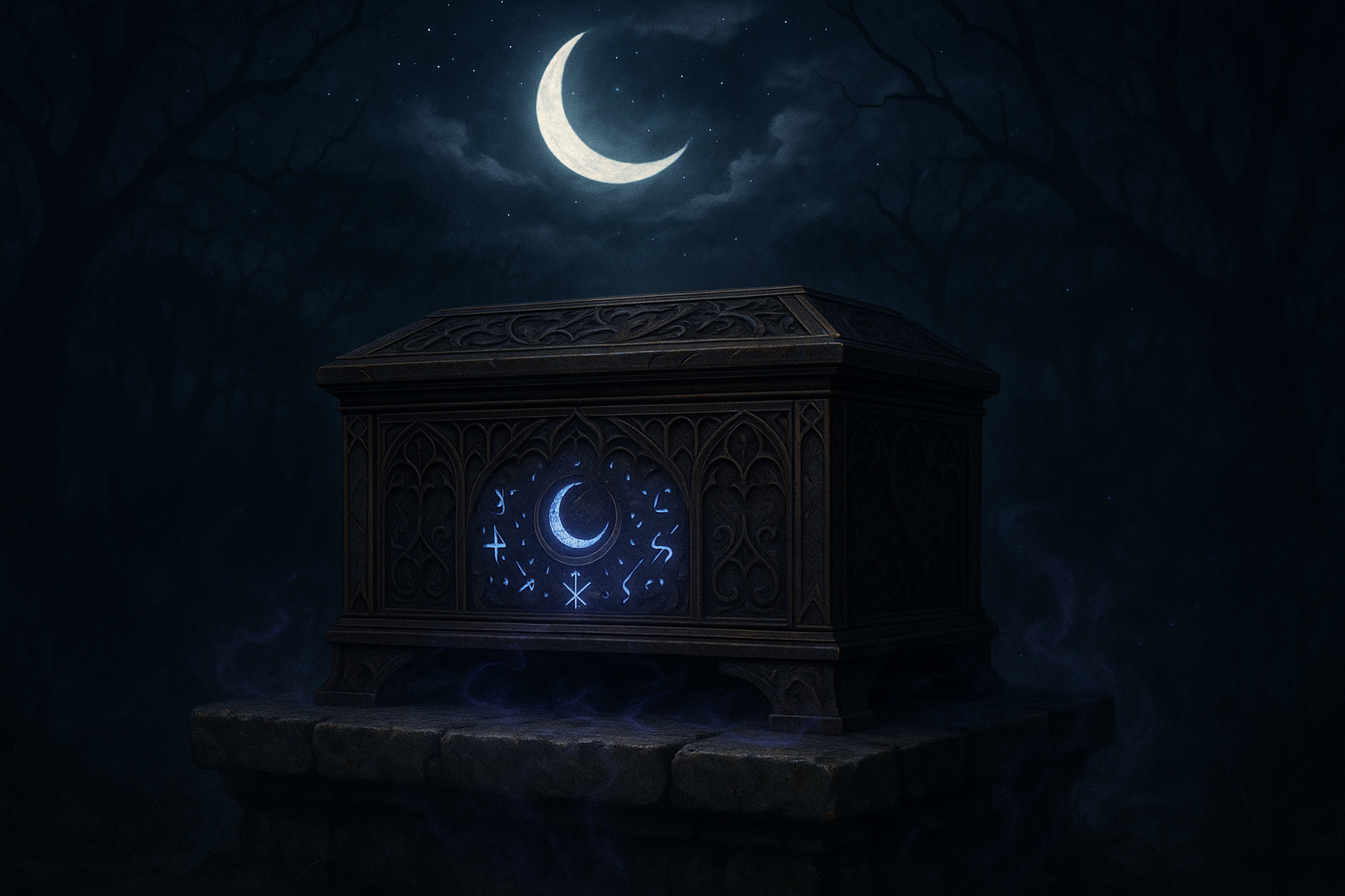 Mystery box spooky, mysterious, stars, moon