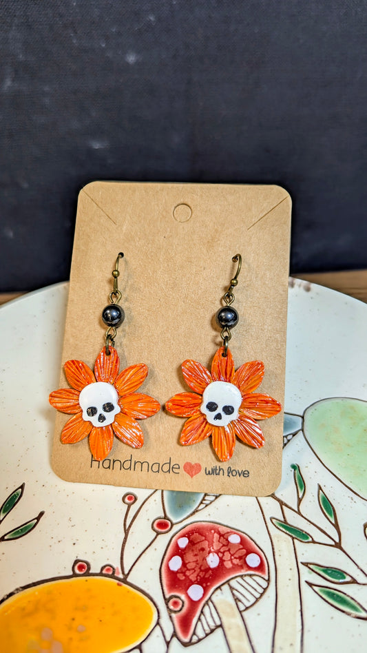 Sunflower Skull Earrings